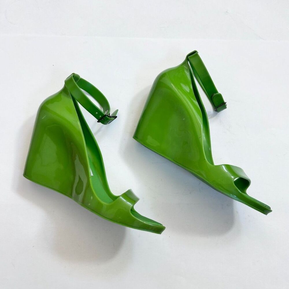 Melissa por Herchcovitch Alexandre Lime Green Jelly Ankle Strap Wedge Sandals